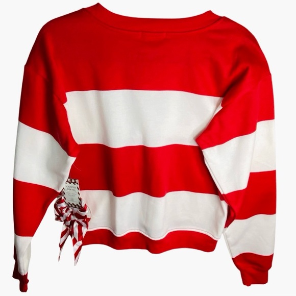 BETTER TOGETHER Red and White Striped Merry Sweatshirt Women’s Size M - Picture 2 of 6